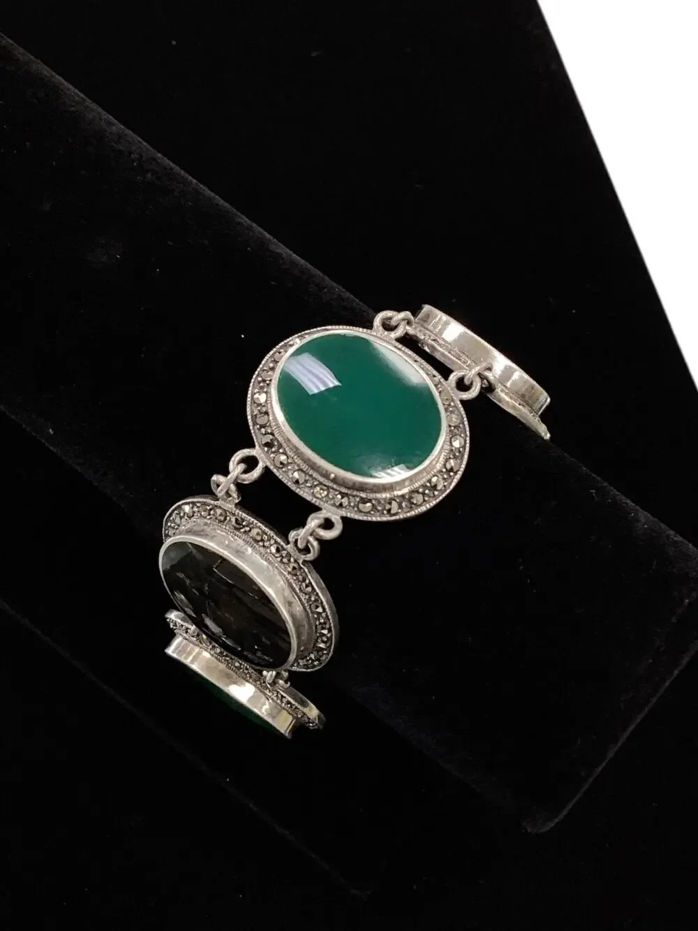 Black & Green Onyx Sterling Silver Bracelet